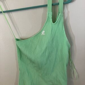 ZARA ASYMMETRIC GREEN RIBBED CROP TOP MED NEW WITH TAGS